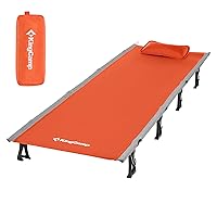 Camping Cot, Folding Portable Heavy Duty Ultralight Cots for Adults Camping Tent Hiking Backpacking Mountaineering Travel Indoor Outdoor Indoor Base Camp with Pillow, Support 265 Lbs