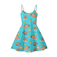 Women's Summer Spaghetti Strap Dress Sleeveless Swing Dress for Beach Party