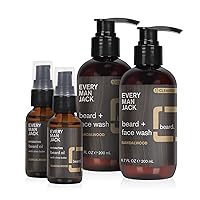 Every Man Jack Men’s Beard Wash + Beard Oil Bundle Set - Cleanses, Hydrates, and Softens All Beard Types with Clean Ingredients and a Sandalwood Scent - Beard Wash Twin Pack + Beard Oil Twin Pack