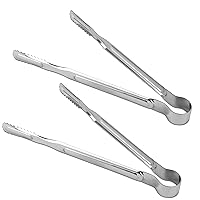 Stainless Steel Kitchen Metal Tongs 2-Piece Set, Serrated Clamp Sawtooth Design Barbeque Ice Baking Cooking Serving Utensil Great for Samgyeopsal Korean BBQ Grill, 10-Inch, Silver