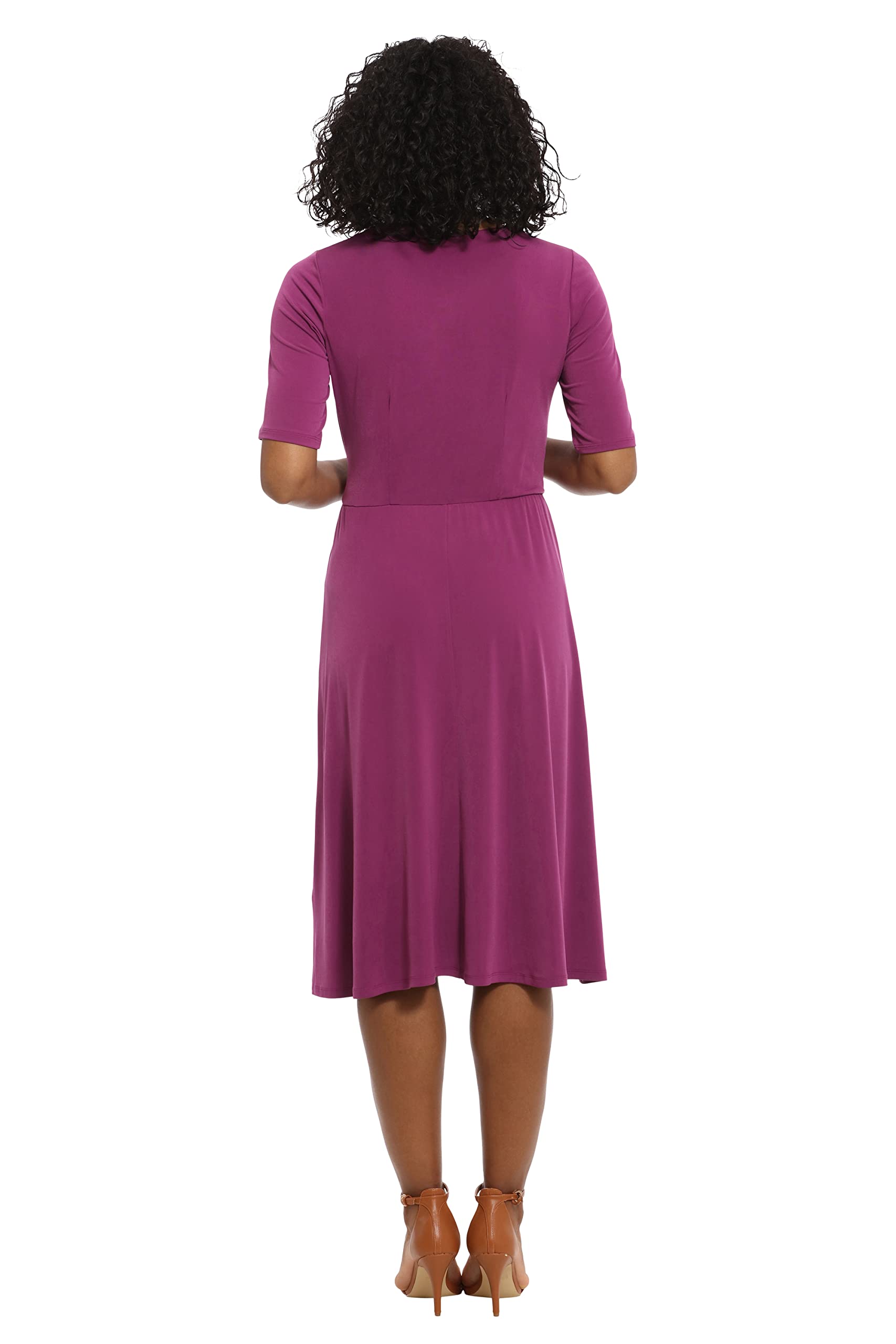 London Times Women's Side Tie Flattering Midi Length Chic Versatile Matte Jersey Dress