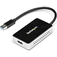 StarTech.com USB 3.0 to HDMI & DVI Adapter with 1x USB Port - External Video & Graphics Card Adapter - Dual Monitor Hub - Supports Windows (USB32HDEH), Black