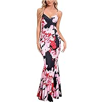 Vacation Dresses for Women Sexy V Neck Spaghetti Strap Sleeveless Dresses Summer Bodycon Fishtail Dress Boho Dress