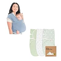 KeaBabies Baby Wrap Carrier and 3-Pack Baby Swaddle Sleep Sacks - All in 1 Original Breathable Baby Sling, Organic Newborn Swaddle Sack, Lightweight, Hands Free Baby Carrier Sling