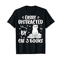 Easily Distracted By Cat And Books Shirt Reading Lover Girls T-Shirt