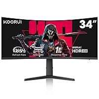 KOORUI 34 Inch Ultrawide Curved Gaming Monitor 165HZ, 1ms, 1000R, WQHD 3440 * 1440, 21:9, DCI-P3 90% Color Gamut, Adaptive Sync Compatible, Tilt/Height Adjustable Stand, HDMI, Display Port, Black