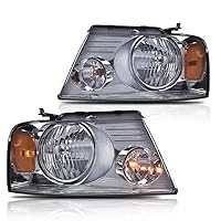 Headlights Compatible with 2004-2008 Ford F150 Pickup/2006-2008 Lincoln Mark LT, (NOT For 04 F150 Heritage/Flareside Beds Models), Smoky lens Chrome Housing Amber Reflector
