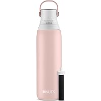 Brita Stainless Steel Premium Filtering Water Bottle, BPA-Free, Reusable, Insulated, Replaces 300 Plastic Water Bottles, Filter Lasts 2 Months or 40 Gallons, Includes 1 Filter, Rose - 20 oz.