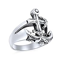 Bling Jewelry Personalize Unisex Tropical Beach Vacation Sailor Boat Nautical Sea Lover Ocean Rope Open Mariners Anchor Band Ring For Men Teen Oxidized 925 Sterling Silver Customizable Made in Turkey