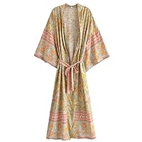Robe Bathing Swimsuit Beach Cover Ups Ethnic Style Rayon Cotton Belt Long Maxi Woman Kimono Robe Vestidos