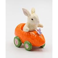 Fine Ceramic Bunny Rabbit on Carrot Cart Salt & Pepper Shakers, 4 1/4