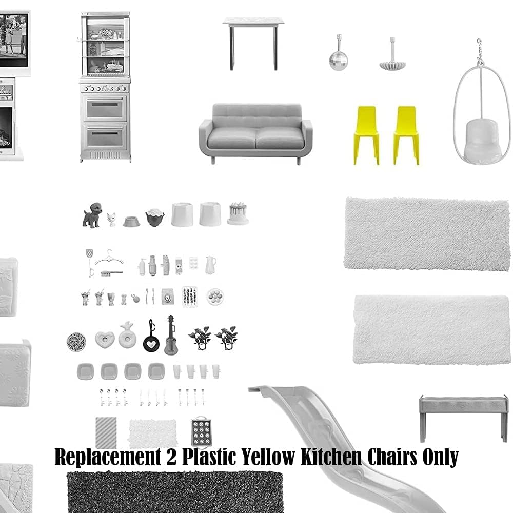 Mattel Replacement Parts for Barbie Dreamhouse Playset - GRG93 ~ Replacement Plastic Yellow Kitchen Chairs ~ Set of 2