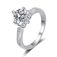 StarGems 1ct Moissanite 925 Silver Platinum Plated&Zirconia Flower-Shape Princess&Queen Four Prong Ring HB4761