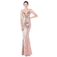 Women's Sexy V Neck Sleeveless Elegant Floor Length Long Mermaid Prom Evening Dresses