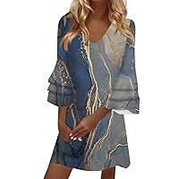 Women's Winter Dresses 2024 V-Neck Printed Lace Patchwork Bohemian Casual Resort Dress Summer