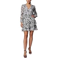 Laundry by Shelli Segal Women's Long Sleeve Mini Dress with Cinched Waist and Ruffle Skirt