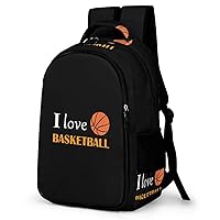 I Love Basketball Backpack Double Deck Laptop Bag Casual Travel Daypack for Men Women