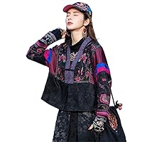 Autumn Ethnic Style Chinese Jacket Women Embroidery Patchwork Oriental Suit Traditional Loose Short Coat