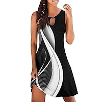 Sundresses for Women Casual Beach Summer Printed Sleeveless Tank Dress Hollow Out Loose Mid Dress