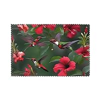 Hummingbirds Red Flower Hibiscus Print Dining Table Placemats Set of 6,Washable Table Mats for Home Kitchen Dining 12 X 18 Ininches