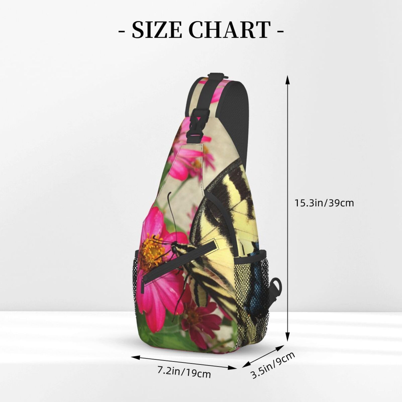EVANEM Cross Chest Bag Butterfly And Flower Printed Crossbody Durable Sling Backpack Casual Travel Bag For Unisex