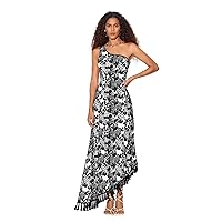 Women Summer Dresses 2023 One Shoulder Fringe Trim Asymmetrical Hem Allover Print Dress