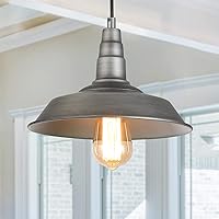 LOG BARN Pendant Lighting for Kitchen Island, Farmhouse Fixture Hanging with Rustic Metal Cap Shade in Brushed Pewter Finish, Barn Style for Dining Room, Foyer, Entryway, Hallway