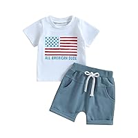 BeQeuewll 4th of July Baby Boys Outfit American Flag USA Letter Print Shirt and Shorts Set Summer Toddler Infant Boy Clothes
