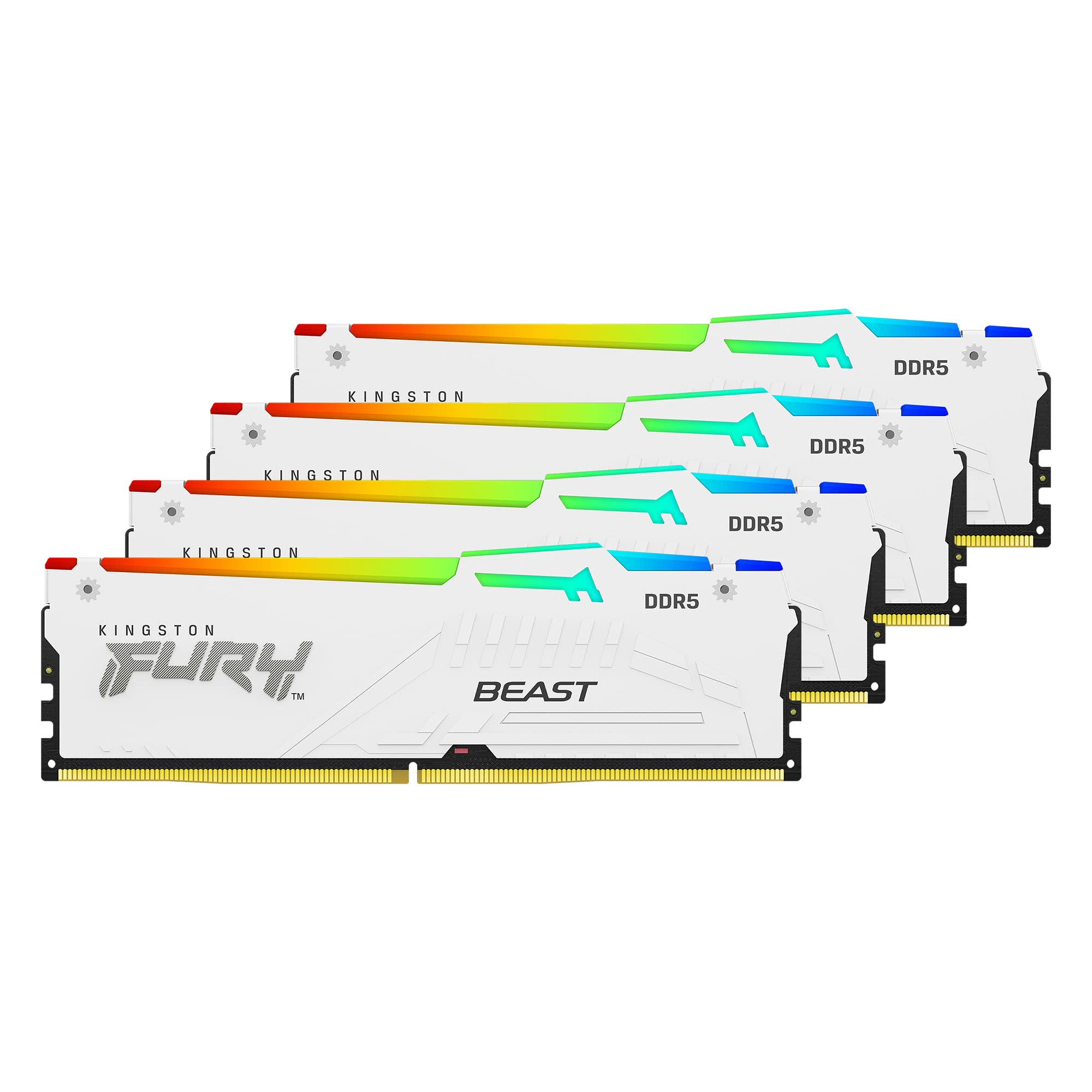 Kingston Technology Kingston Fury Beast RGB White 128GB (4x32GB) 5600MT/s CL40 DDR5 XMP DIMM | Overclocking | Plug N Play | Intel XMP 3.0 | Kit of 4 | KF556C40BWAK4-128