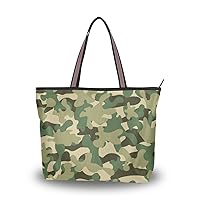 Camouflage Green Beige Shoulder Bag Tote Bag Handbag for Women