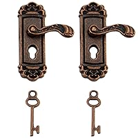 Miniature Door Handle with Mini Key 2 Sets 1:12 Dollhouse Door Knocker Metal Miniature Door Knobs for Dollhouse Accessories Mini Furniture Accessories BronzeFurniture