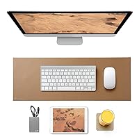 Glowworm Giant Mouse Pad Extended XL XXL Desk Pad 63in*23in Beige Waterproof Smooth PU Leather Huge Desk Mat 3XL Big Laptop Desk Cover with Stitched Edges Non-Slip Base