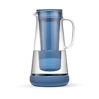 LifeStraw Home– Water Filter Pitcher, 7-Cup, Glass with Silicone Base, Stormy Blue, for Everyday Protection Against Bacteria, parasites, microplastics, Lead, Mercury, PFAS and a Variety of Chemicals