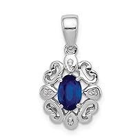 925 Sterling Silver Polished Rhodium Plated Diamond and Sapphire Oval Pendant Necklace Jewelry for Women