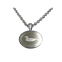 Silver Toned Etched Oval Mallard Duck Pendant Necklace