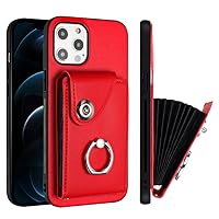 Case for iPhone 12 Mini Case with Card Holder Magnetic Clasp Flip Folio with Ring Stand Durable Leather Wallet Case for Women Shockproof Cover for iPhone 12 Mini Red YBK
