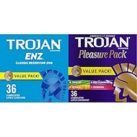 TROJAN ENZ Lubricated Condoms, Latex Condoms & Pleasure Pack Assorted Condoms, Lubricated Condoms Value Pack, 36 Count