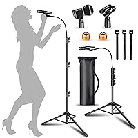 Mic Stand Boom Microphone Stands Floor Tripod Gooseneck Mike Stand Height Adjustable 3'- 6' with Mic Clips and 3/8