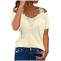 Women Lace Patchwork Shirt Sexy Cold Shoulder Blouses Trendy Short Sleeve Casual Tops Ladies Summer Tunic T-Shirt