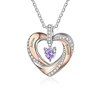 10K 14K 18K Rose Gold 0.24cttw Natural Diamond Personalized Heart Birthstone Necklace Engraved 2 Name Birthstone Necklace Women Best Jewelry Gift for Christmas Mother’s Day Anniversary