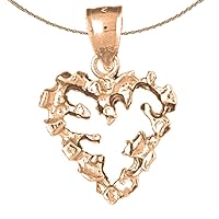 Nugget Heart Necklace | 14K Rose Gold Nugget Heart Pendant with 18