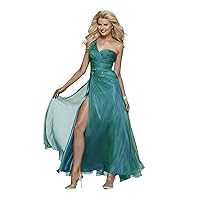 Clarisse One Shoulder Chiffon Prom Gown 2153, Iridescent Teal, 2