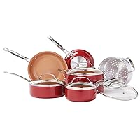 BulbHead Red Copper 10 PC Copper-Infused Ceramic Non-Stick Cookware Set