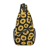Golden Sunflowers Print Crossbody Sling Backpack Sling Bag Travel Hiking Chest Bag Daypack