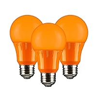 40452 LED A19 Colored Light Bulb, 3 Watts (25w Equivalent), E26 Medium Base, Non-Dimmable, UL Listed, Party Decoration, Holiday Lighting, 3 Count, Orange