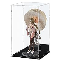 Acrylic Display Case Clear Display Box with Mirror Countertop Cube for Collectibles, Action Figures, Miniature Figurines Dustproof Protection Storage & Organizing (Black, 5.9x5.9x9.8in)