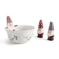 Pfaltzgraff Winterberry Gnome Serve Bowl with Salt and Pepper Set, 7.25 Inch, Multicolored