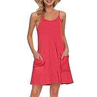 Spaghetti Strap Dresses for Women, Womens Casual Straps Sundress with Pockets Short Beach Vacation Dress, S, 3XL