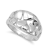 Sac Silver Women's Heart Ring Cute Shiny Polished Band New Rhodium Finish 13mm Sizes 5-10