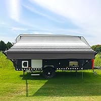 Suncode RV Awning Fabric Replacement Waterpoof Sun Shade Screen Universal Fit Camper Awning Replacement 16oz Vinyl RV Canopy Travel Trailer Awning Replacement 18 Feet Black Stripes